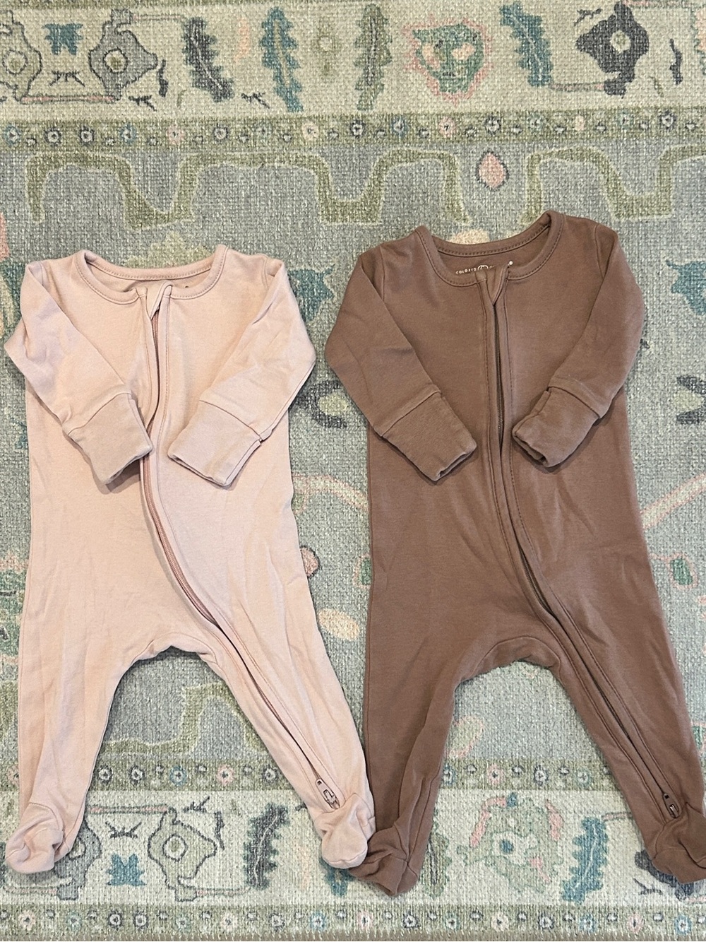 Colored Organics Footed Pajamas Set of 2 Organic Cotton Zip Sleepers 0–3M EUC
